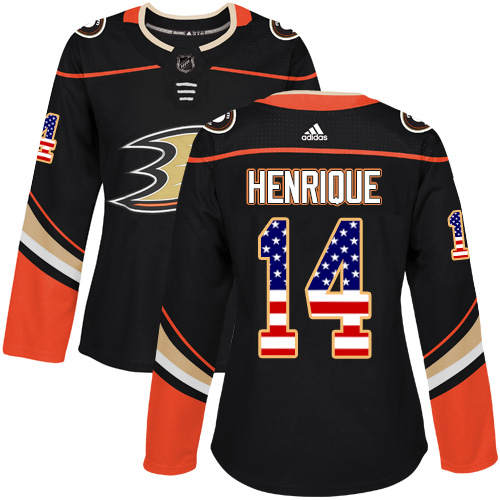 Adidas Ducks #14 Adam Henrique Black Home Authentic USA Flag Women's Stitched NHL Jersey